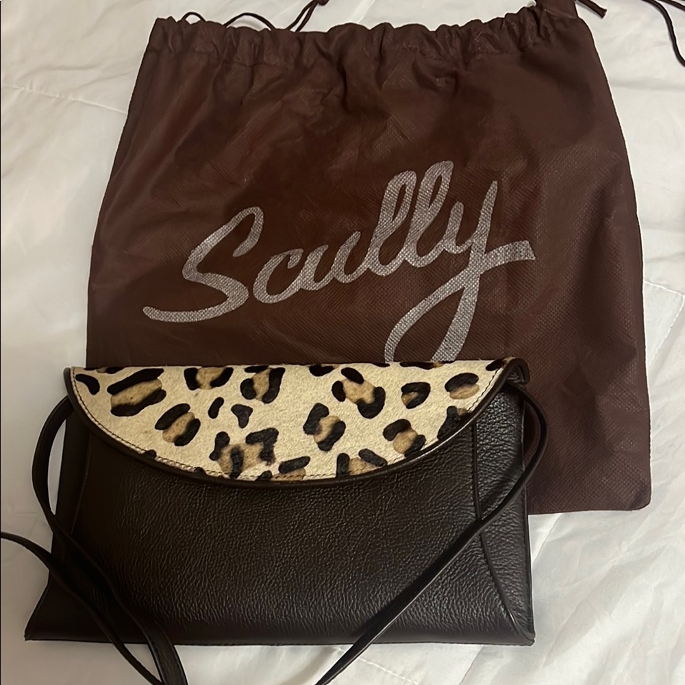 Scully Leopard Print Bag NWOT Dust bag Chocolate Brown/hair on Leopard Print